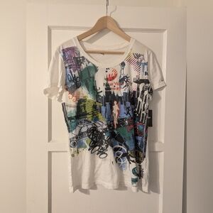 VTG NIKE NEW YORK ABSTRACT CITY SCAPE MULTICOLORED T SHIRT SZ XL